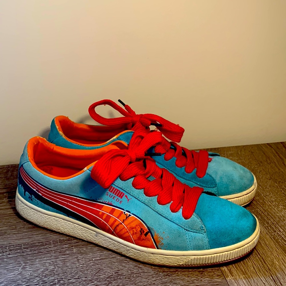 Puma Suede Sport Lifestyle Blue, Red, and Orange Shoes Size 12